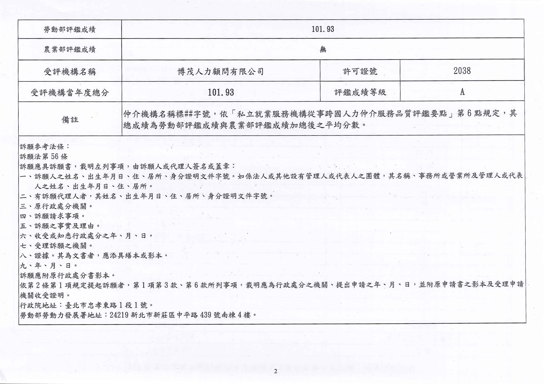 博茂人力113年評鑑A級